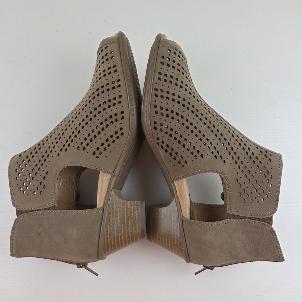 Earth Keri Sandals Shoes Womens Taupe Perforated Block Heel Leather Zip Up 8.5 D - Picture 10 of 15